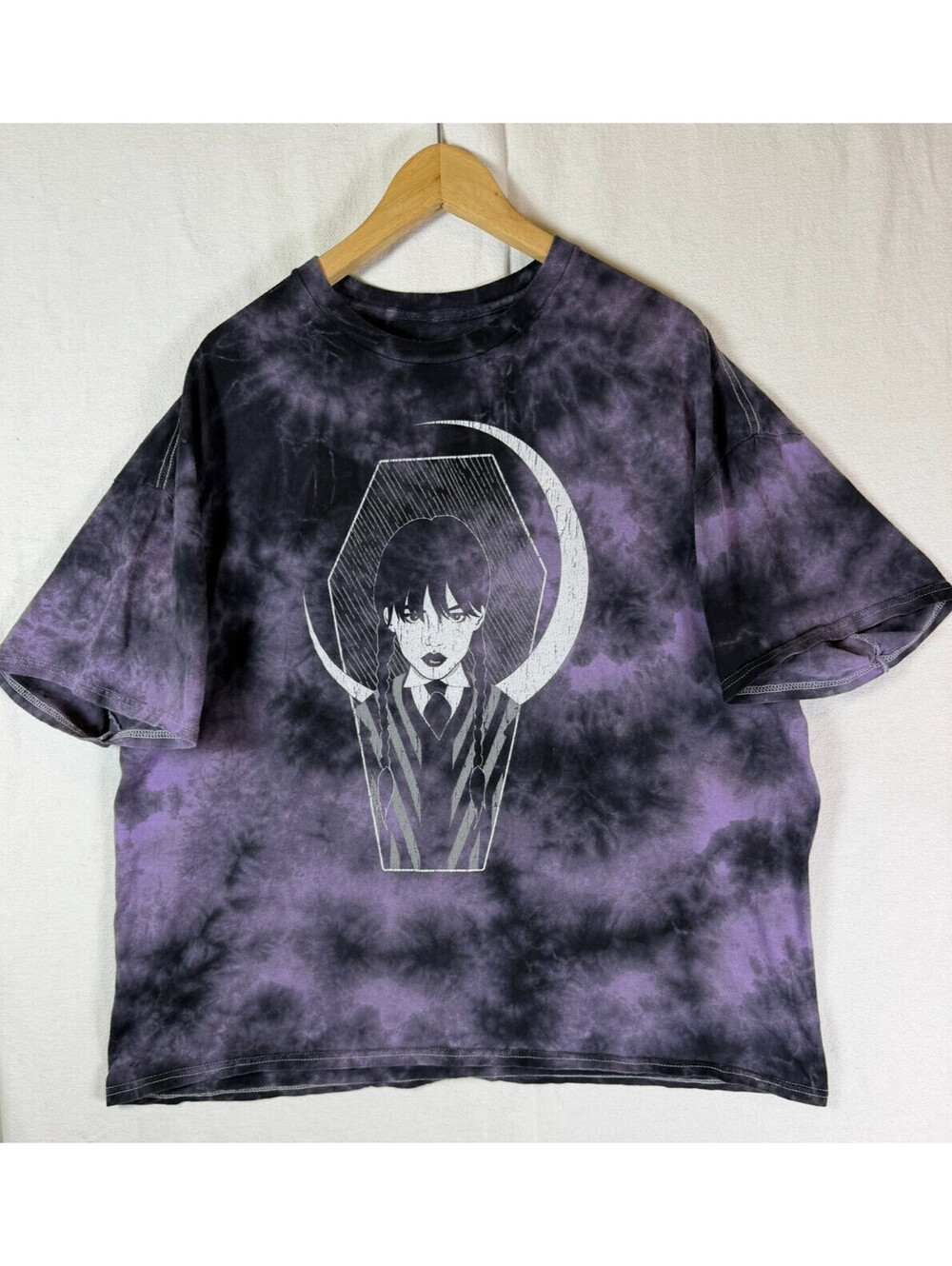 Wednesday Addams Netflix Tie Dye Shirt 2XL Coffin Moon Graphic Purple Black